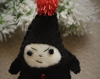 Evil Elf ornament-Angry elf-Dark gnome ornament-Felt handmade Gnome ornament-Dark Christmas-Black Christmas decor-Woodland elf