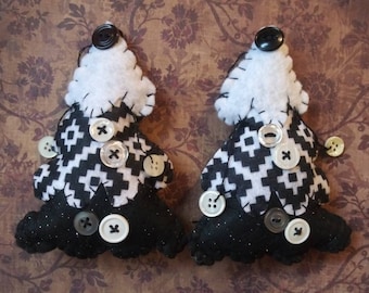 Black and White button trees-Christmas tree ornaments-gothic holiday decor