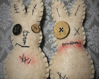 Zombie Easter bunnies-Voodoo rabbits-Handmade felt easter bunnies-Ugly bunnies-Primitive easter rabbits-Grungy bunnies-Bunny ornaments