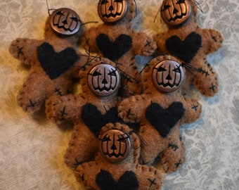 Mini Pumpkin Men dolls-Halloween dolls-2in. Jacko lantern heart dolls-Set of 2 dolls