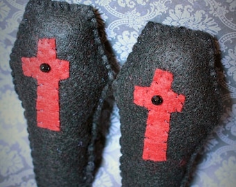 Coffin ornaments-Handmade felt coffins-Gothic decor-Gothic ornaments-RIP ornaments-Gothic wedding decor-Coffin wedding favors-Felt Coffin