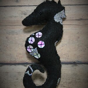 Seahorse ornament-Dark seahorse-Felt Heart Seahorse-Handmade felt ornament-Ocean life-Dark Valentine gift-Beach theme-Nautical ornament image 2