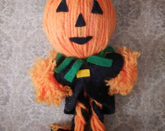 Vintage Pumpkin yarn doll-handmade decor-jack o lantern doll-vintage Halloween decor-pumpkin head-unique holiday decor