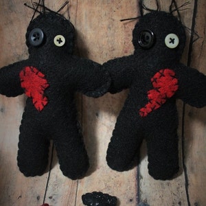 Black VooDoo style dolls-Dark Valentine dolls-Broken heart-BFF dolls-Primitive felt dark dolls-Set of 2 Dark Love dolls-Break-up dolls image 3