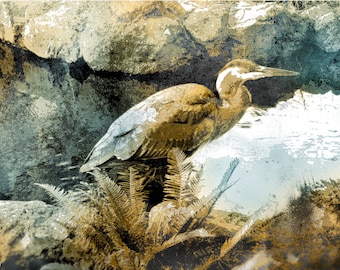 The Heron, Visitation, archival pigment print, bird print