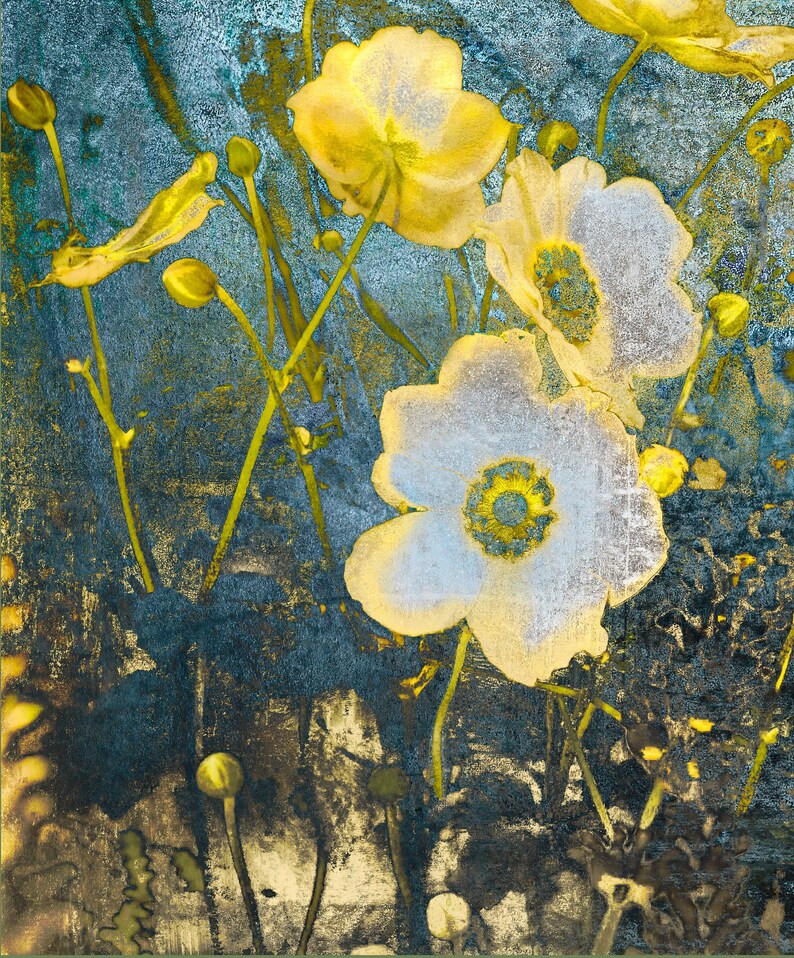 Anemone in the Field, floral art, botanical print, wild flowers, floral pattern, garden art image 2