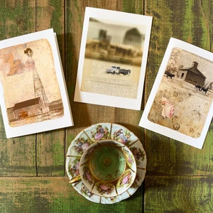 Elusionary Landscapes Retro rural landscape greeting cards, Frameable as Mini Prints, vintage ephemera, farm landscape image 1