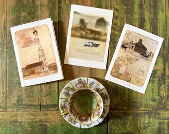 Elusionary Landscapes | Retro rural landscape greeting cards, Frameable as Mini Prints, vintage ephemera, farm landscape