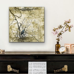 The Heron, Nature print, bird in forest, contemplative art image 2