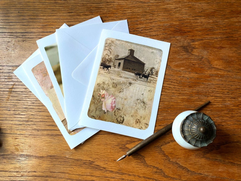 Elusionary Landscapes Retro rural landscape greeting cards, Frameable as Mini Prints, vintage ephemera, farm landscape image 4