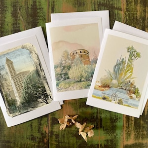 Seattle Iconic Landmarks Fine Art Greeting Cards | Frameable as Mini Prints | Vintage Architecture | Historical Seattle