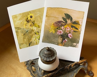 Autumn Bouquet and Sunflower Cards | Sets of 6 cards | Frameable as Mini Prints