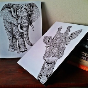 Animal Sketches, Elephant and Giraffe, Animals wall decor