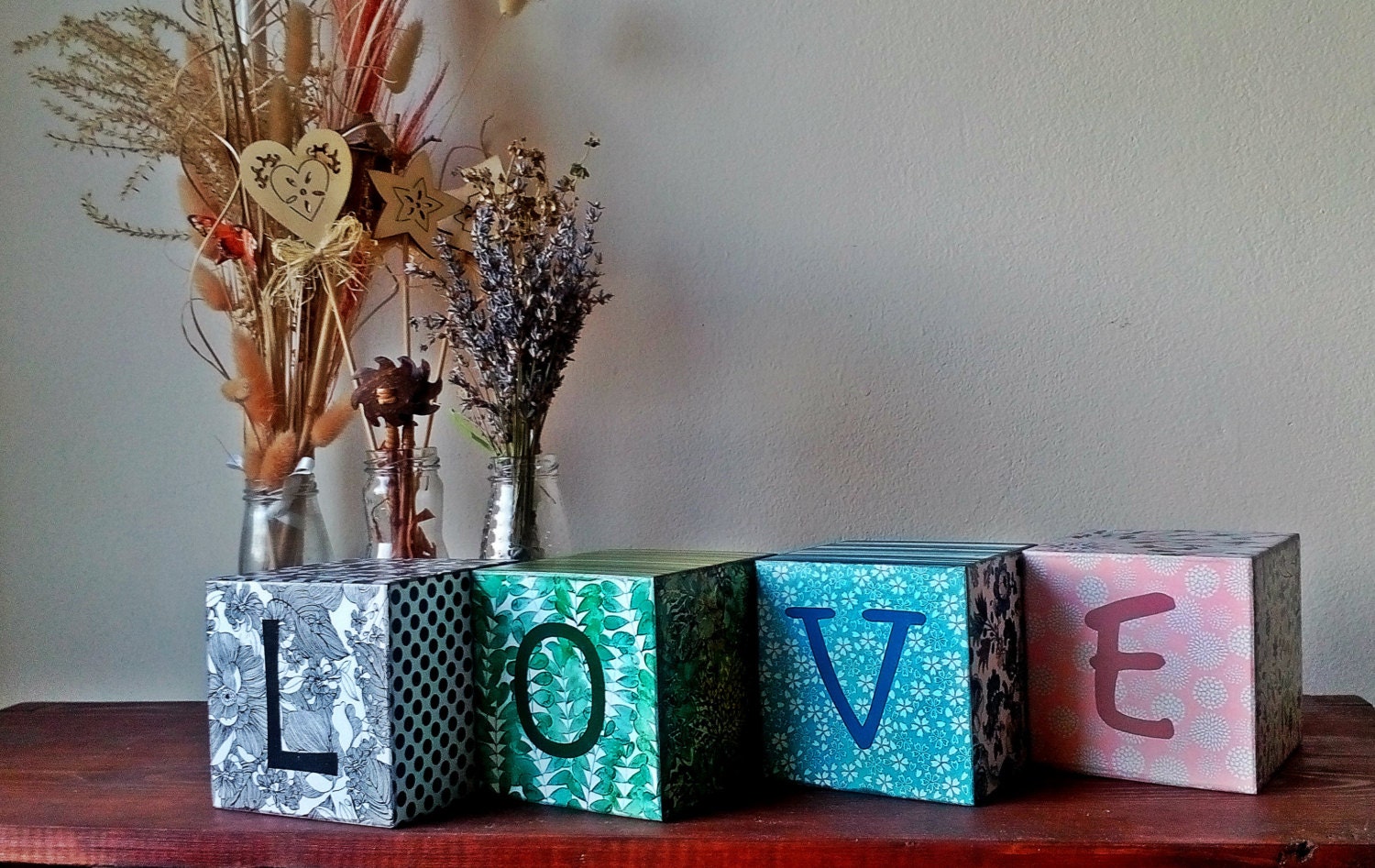 Wooden Block Bookends Love quote Decorative Cubes Etsy