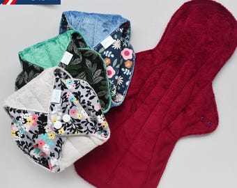 Ship to USA : Long Heavy Cloth Pad 14" Minky, Bamboo Absorbent Layer, Postpartum