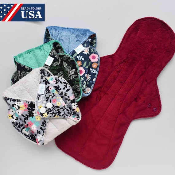 Ship to USA : Long Heavy Cloth Pad 14" Minky, Bamboo Absorbent Layer, Postpartum