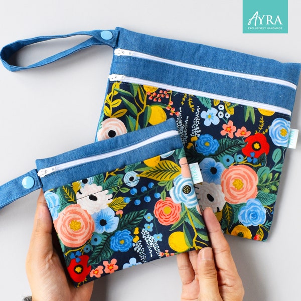 FIESTA EN EL JARDÍN NOCTURNO - Bolsa húmeda seca, Bolsa húmeda para almohadilla de tela, Mini bolsa húmeda, Bolsa húmeda de doble bolsillo
