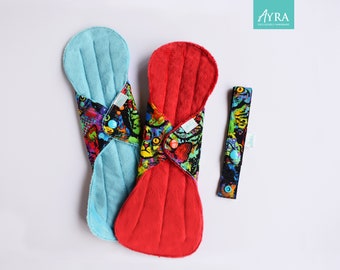 COLORFULL CAT - 2pcs Cloth Pads + Pad Strap set, Pantyliner, Medium Pad, Heavy Pad, Minky ZORB Pad