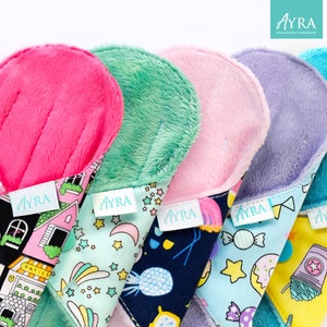 3pcs Starter Set - Cute Cloth Pad, Teen Cloth Pads, Pantyliner, Medium Pad, Heavy Pad, Minky ZORB Pad