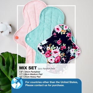 3pcs Super Soft Cloth Pad set , Cloth pads starter set, Reusable Pad, Washable cloth pads Mix Set