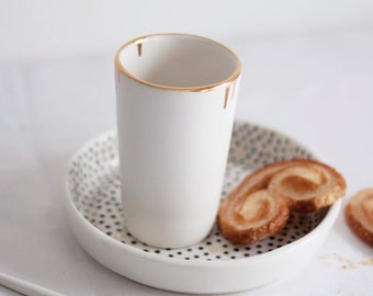 Tasse blanche et dorée, céramique dorée, tasse en céramique, cadeau fait main moderne luxueux