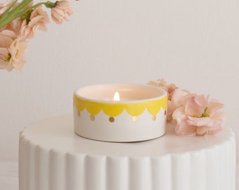 Handmade Ceramic Tealight Holder Set, Yellow & Gold Dots
