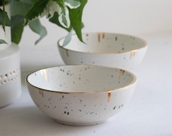 Gold dripping Ceramic Bowl, White and Gold Ceramic Bowl,  Golden Ceramics, Luxurious handmade gift