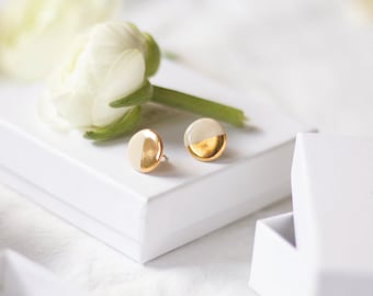 10k Gold dipped Ceramic Earrings, Golden Stud Earrings, Luxurious modern handmade gift