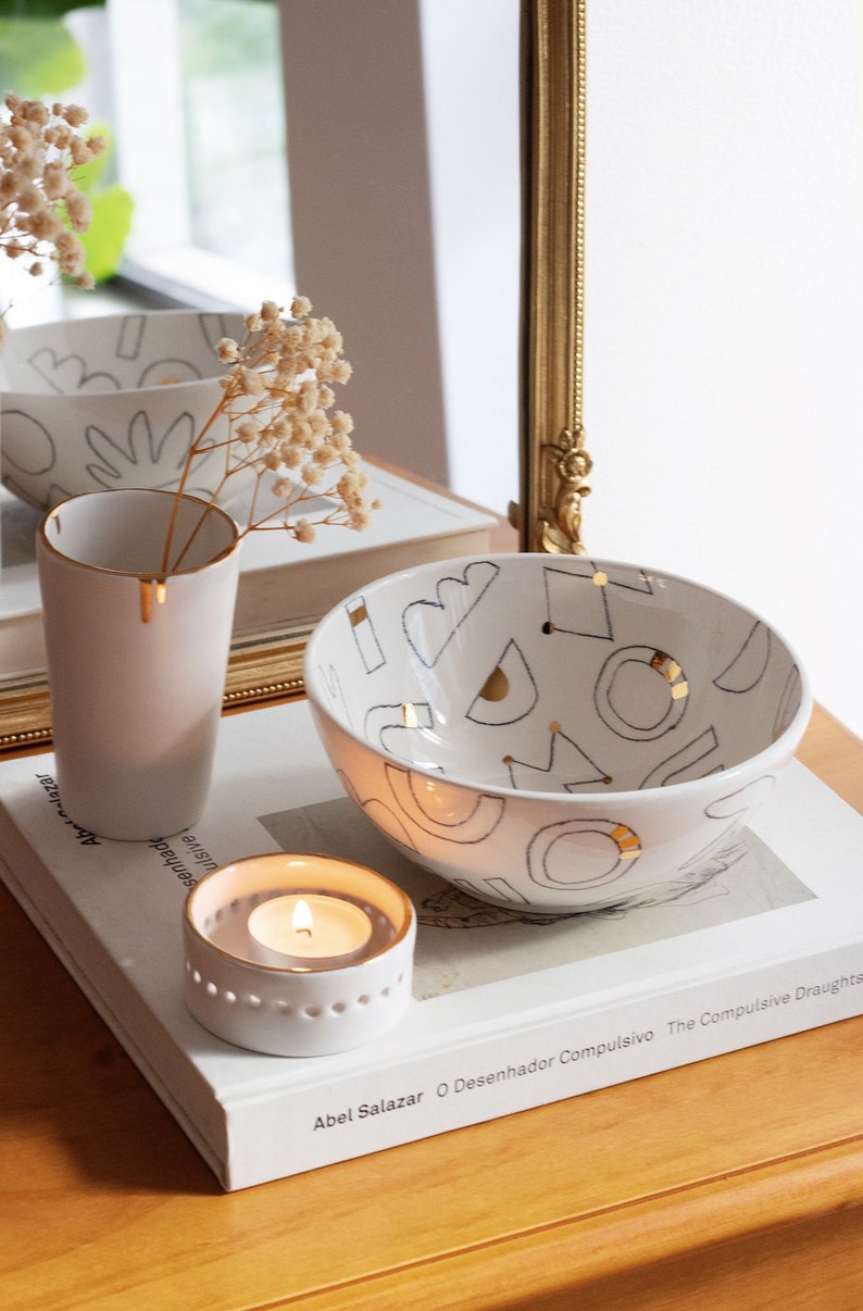 Hand drawn Ceramic Bowl, Golden Ceramic Bowl, Luxurious handmade gift image 5