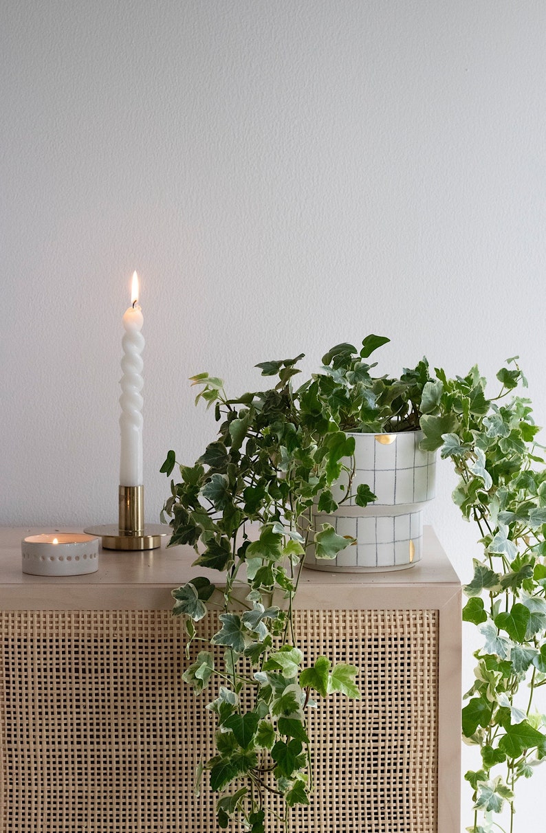 Squares Pot planter, Planter with Gold details, Golden Ceramics, Luxurious modern handmade gift image 1