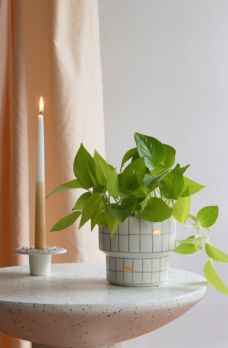 Squares Pot planter, Planter with Gold details, Golden Ceramics, Luxurious modern handmade gift image 2