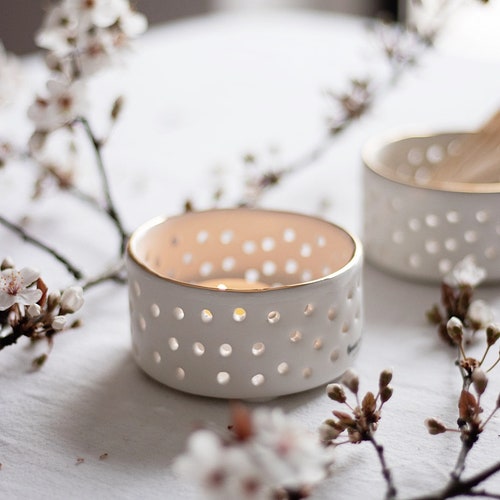 Tealight Holder With Gold Rim Golden Ceramics Luxurious Etsy