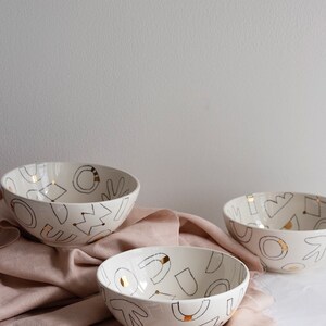 Hand drawn Ceramic Bowl, Golden Ceramic Bowl, Luxurious handmade gift image 2