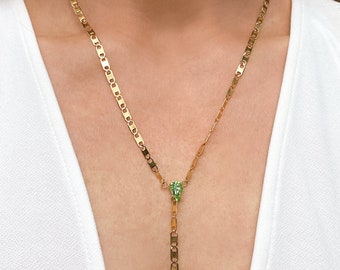 Crystal Y-Necklace, Y Crystal Lariat, Crystal Lariat, Lariat gold, gold crystal necklace, teardrop crystal necklace, peridot necklace