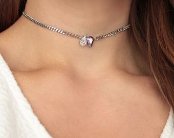 Double Tear Choker - waterproof Stainless Steel, Swarovski Crystal