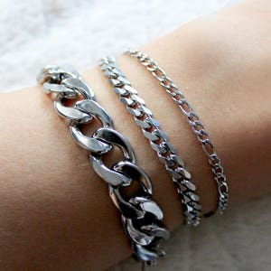 Bransoletki łańcuszkowe srebrne - łańcuszek ze stali nierdzewnej, warstwowy, łańcuszek pancerny