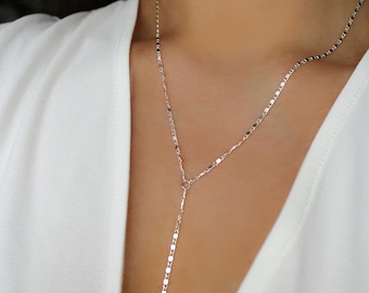 Collar Lariat plata - plata 925, cadena y, lazo, minimalista, fino, filigrana, gota, colgante