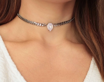 Collana girocollo in cristallo opale - Collana girocollo impermeabile con cristalli Swarovski a goccia, catena a maglie in acquamarina