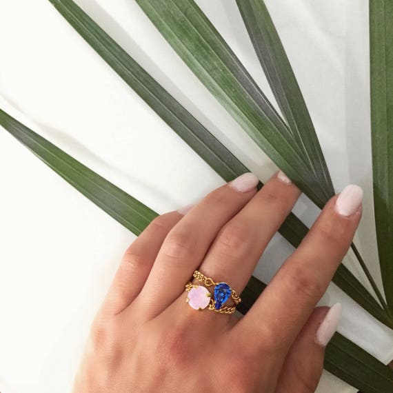 Kristall Ring, Crystal Ring gold, Swarovski Ring gold, Bunter Kristall Ring, Ring Kette, Ring gold, Ringe, stapelbare Ringe