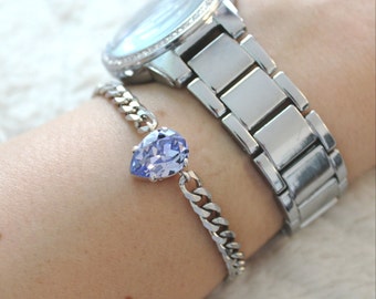 Swarovski Crystal Chain Bracelet - Stainless Steel curb chain, Statement Bracelet, Christmas gift for her