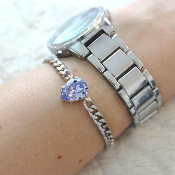 Pear Crystal Bracelet - Swarovski Edelstahl / Stainless Steel Armband curb chain