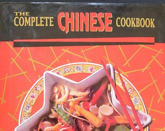 May include: The Complete Chinese Cookbook by Jillian Stewart. The book cover shows a star-shaped bowl of Chinese food with chopsticks. The background is red with a gold pattern, and the title is in red and gold.