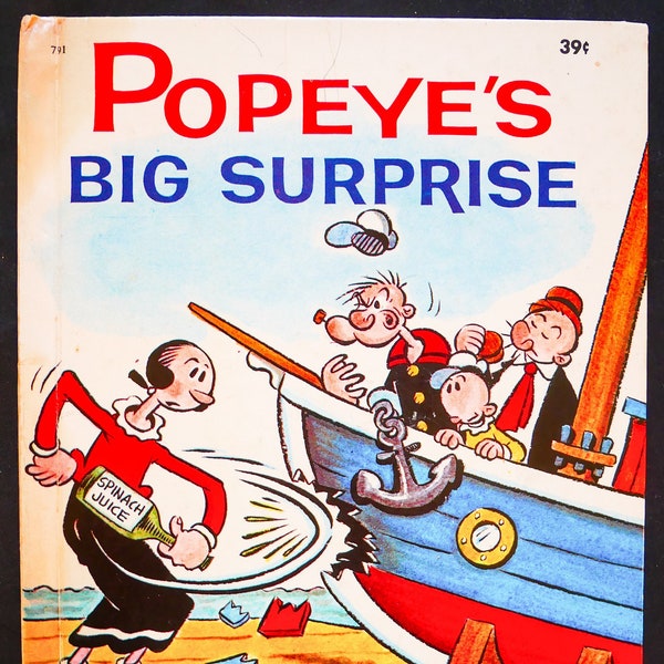 Popeye's Big Surprise (1962) by Barbara Waring, Illustrated by Bud Sagendorf - a vintage Wonder Book "with washable cover"
