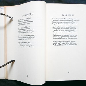 May include: A page from a book of poetry with the title "Sonnet II" in Italian and English. The text is printed in black ink on white paper. The page number 28 is visible at the bottom left corner.
