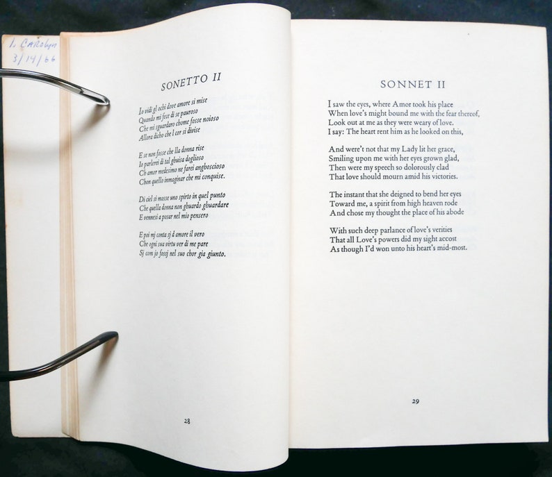 May include: A page from a book of poetry with the title "Sonnet II" in Italian and English. The text is printed in black ink on white paper. The page number 28 is visible at the bottom left corner.