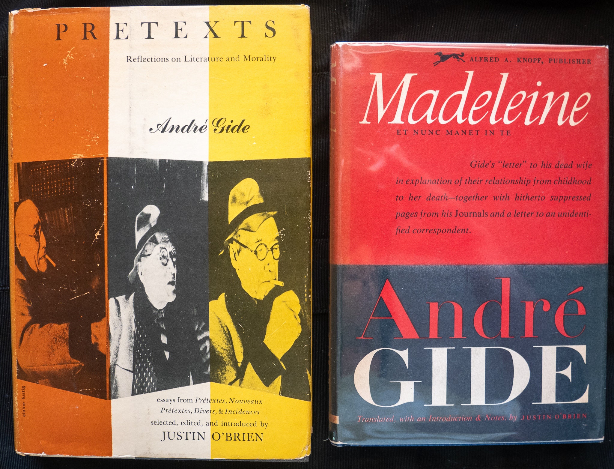 Madeline (1952) & Pretexts (1959) essais sur Littérature et Moralité d'André Gide, Deux éditions originales HC/DJ, excellent état