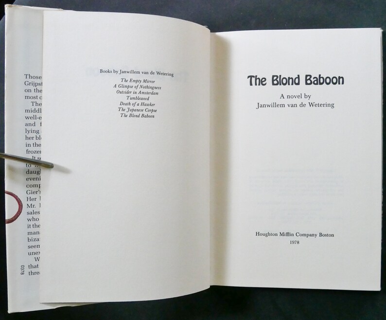 The Blond Baboon 1978 by Janwillem van de Wetering First Edition mystery set in Amsterdam HC/DJ in near fine condition image 3