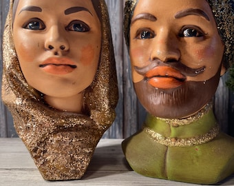 Vintage Marwal Chalkware Busts - Male and Female - Etsy
