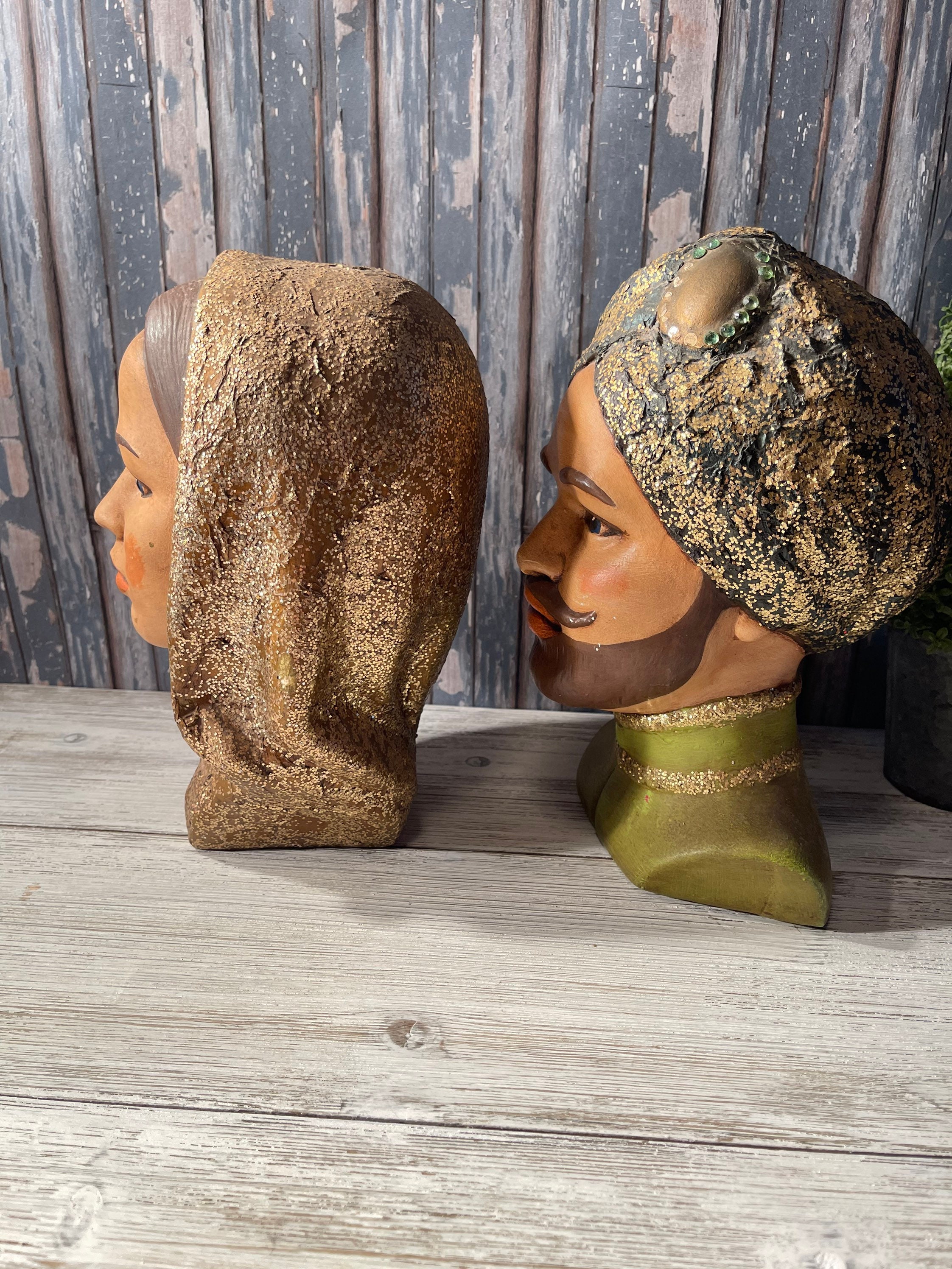 50's マーワル社 男像 アンティークUSA Antique オブジェ Vintage Marwal Chalkware Busts - Male and Female - Etsy