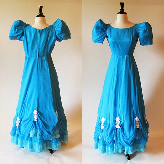 blue vintage chiffon ball gown